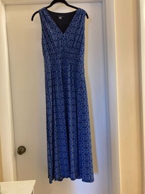 Tommy Hilfiger Blue Geometric V-Neck Maxi Dress
